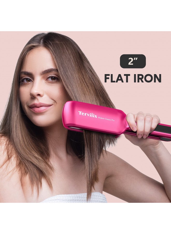 Terviiix Flat Iron Hair Straightener, 2 Inch Widest Ceramic Flat Iron for Hair, Professional Straightening Irons with Adjustable Temp, Fast Styling for Silky Smooth Hair, Dual Voltage, Auto Off, Pink - Image 2