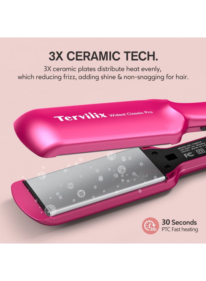 Terviiix Flat Iron Hair Straightener, 2 Inch Widest Ceramic Flat Iron for Hair, Professional Straightening Irons with Adjustable Temp, Fast Styling for Silky Smooth Hair, Dual Voltage, Auto Off, Pink - Image 4