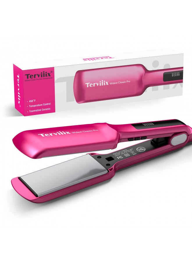 Terviiix Flat Iron Hair Straightener, 2 Inch Widest Ceramic Flat Iron for Hair, Professional Straightening Irons with Adjustable Temp, Fast Styling for Silky Smooth Hair, Dual Voltage, Auto Off, Pink - Image 1