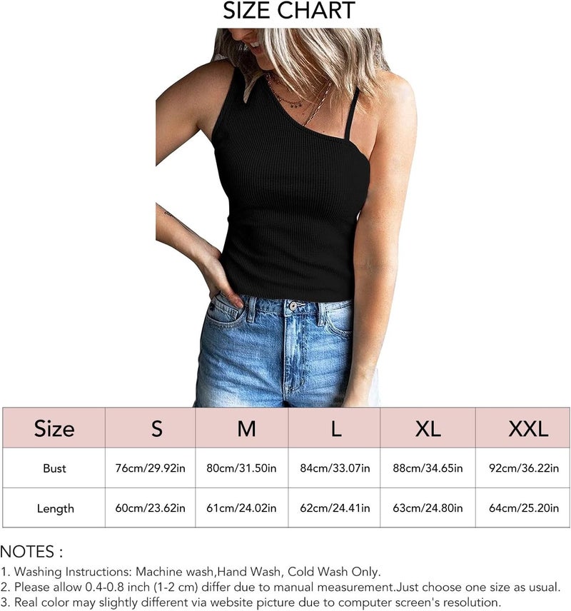 كلاراكو تي شيرت نسائي بدون أكمام بدون أكمام صيفي كاجوال بكتف واحد، تي شيرت ضيق بقصة ضيقة، تي شيرت محبوك بنمط الوافل، بلوزة وسترة - Image 4