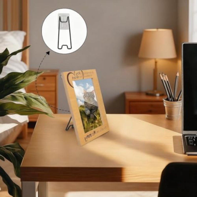 Photo display stands for home office use, stainless steel, silver, adjustable self-adhesive easel backs fit 5.9-10.2 inch frames - Image 3