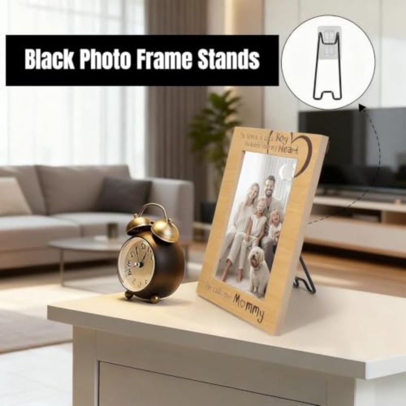 Photo display stands for home office use, stainless steel, silver, adjustable self-adhesive easel backs fit 5.9-10.2 inch frames - Image 2