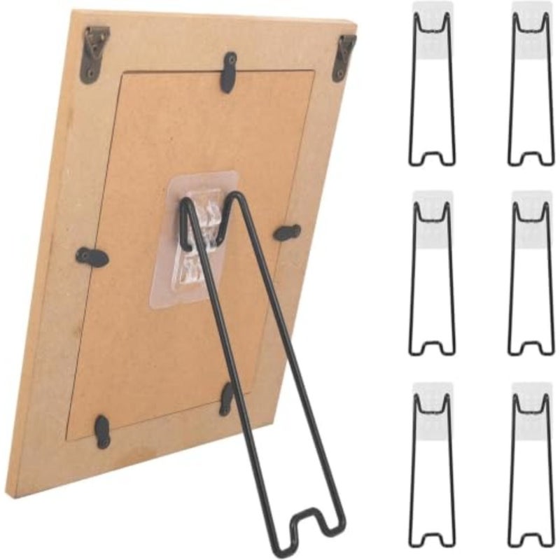 Photo display stands for home office use, stainless steel, silver, adjustable self-adhesive easel backs fit 5.9-10.2 inch frames - Image 1