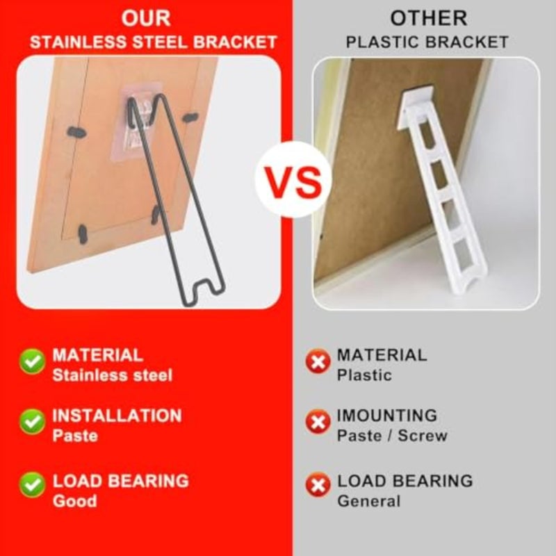Photo display stands for home office use, stainless steel, silver, adjustable self-adhesive easel backs fit 5.9-10.2 inch frames - Image 4