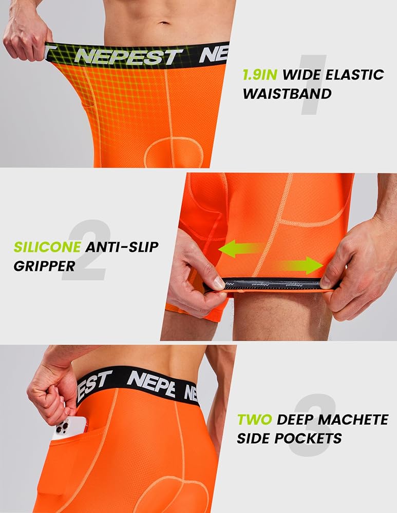 Nepest Cycling Underwear for Men Bike Shorts 4D Padded Biking Road Bicycle Biker MTB Liner Padding Shorts with Pockets - Image 5