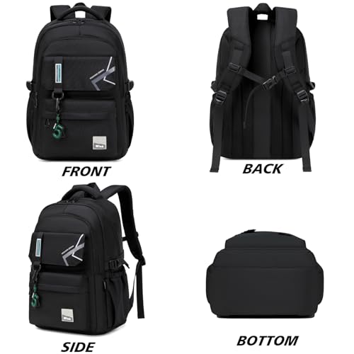 ZHIERNA School Backpack for Boys Middle School Elementary Bookbags for Teens Boys, Waterproof Lightweight Casual Daypack(Black) - Image 3