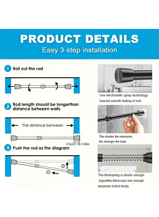 Telescopic Rod 70 120cm No Drill Spring Tension Shower Curtain Door Drape Wood Grain - Image 4