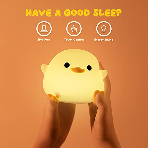 UNEEDE LED Cute Bean Duck Night Light, DoDo Duck Silicone Nursery Night Light Squishy Dimmable Rechargeable Table Bedside Lamp with Touch Sensor for Bedrooms, Living Room Unique Dorm Decor Gift Toy - Image 3