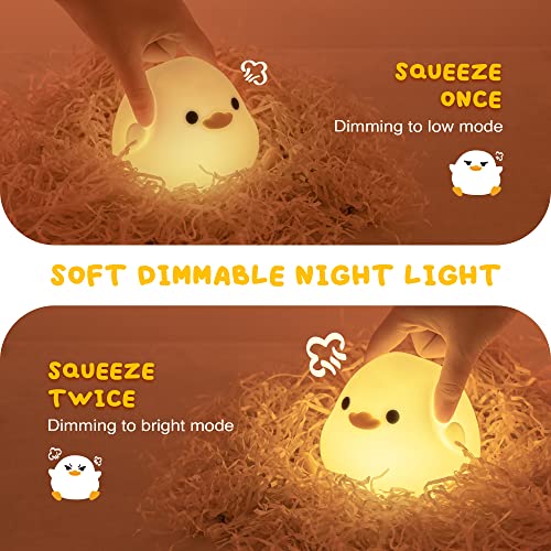 UNEEDE LED Cute Bean Duck Night Light, DoDo Duck Silicone Nursery Night Light Squishy Dimmable Rechargeable Table Bedside Lamp with Touch Sensor for Bedrooms, Living Room Unique Dorm Decor Gift Toy - Image 2