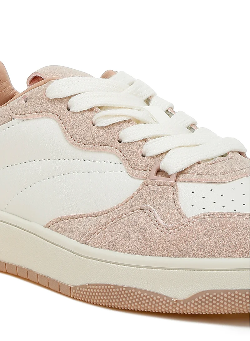 London Rag Faux Leather Casual Sneakers in White and Pink