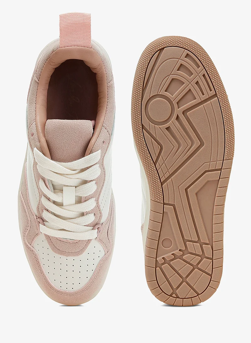 London Rag White and Pink Faux Leather Casual Sneakers in White and Pink for Women | Best Price UAE