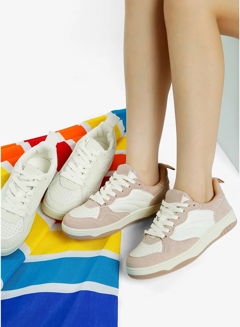 London Rag White and Pink Faux Leather Casual Sneakers in White and Pink for Women | Best Price UAE