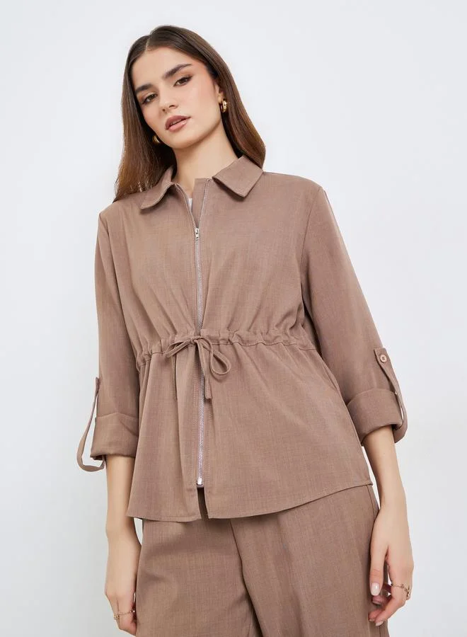 Styli Women Front-Zip Drawstring Top and Pants Co-Ords