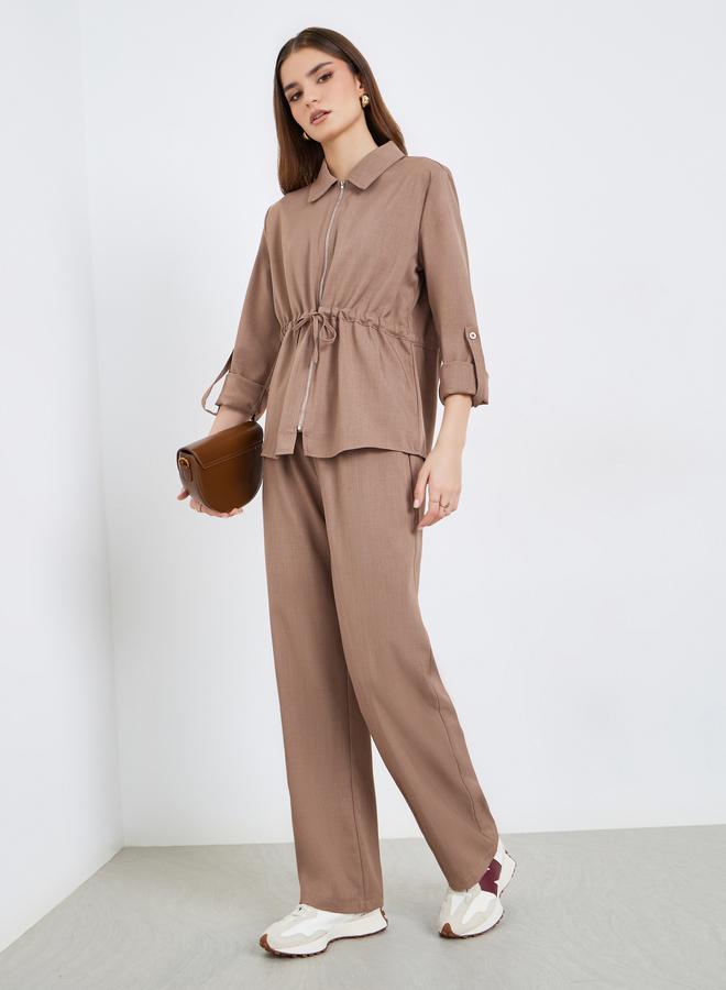 Styli Women Front-Zip Drawstring Top and Pants Co-Ords - Image 1