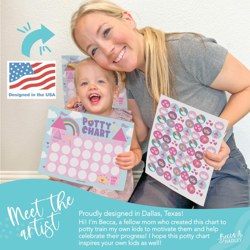 Hadley Designs Potty Training Chart for Toddlers Girls -10 Sticker Potty Chart for Toddlers Girls, 8.5x11" Potty Training Sticker Charts for Toilet Success, Princess Toddler Reward Chart for Kids - Image 3