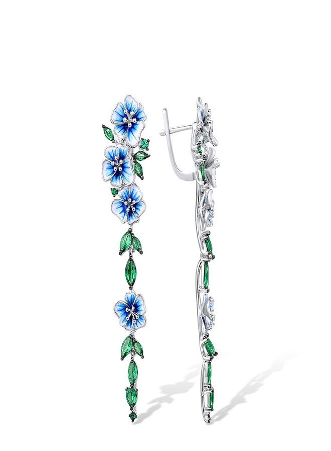 Santuzza Sterling Silver Green Spinel Enamel Peony Flower Earrings for Women, enamel Sterling Silver, green spinel - Image 2