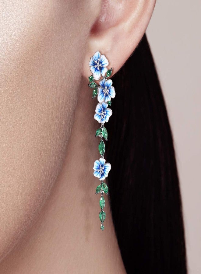 Santuzza Sterling Silver Green Spinel Enamel Peony Flower Earrings for Women, enamel Sterling Silver, green spinel - Image 4