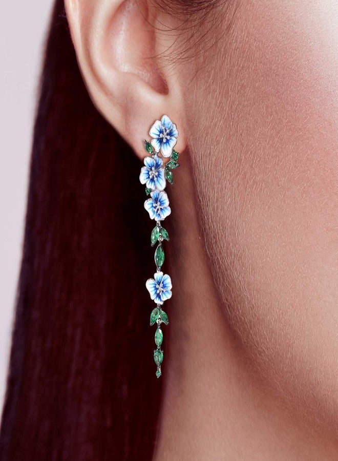 Santuzza Sterling Silver Green Spinel Enamel Peony Flower Earrings for Women, enamel Sterling Silver, green spinel - Image 5