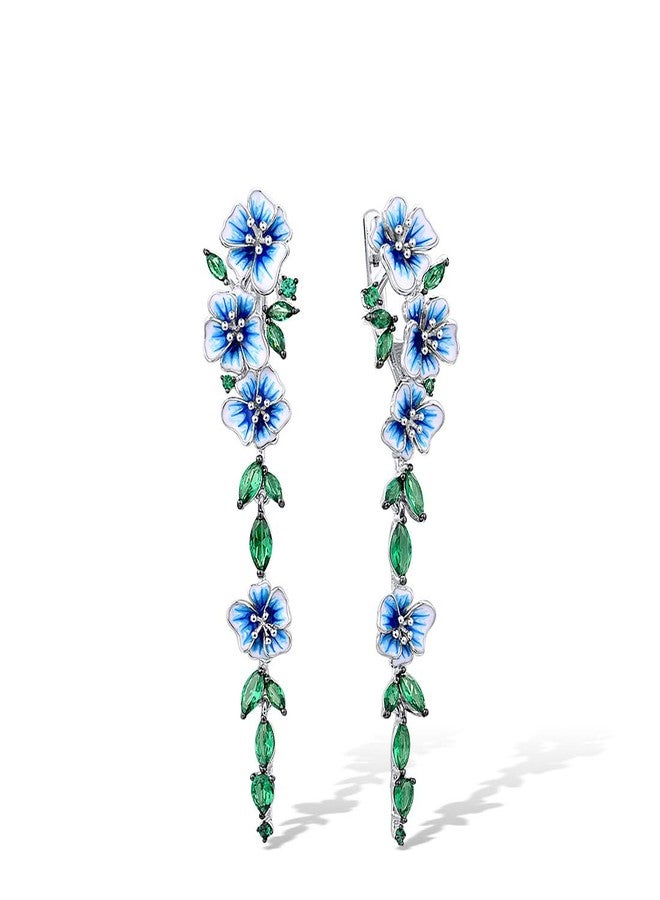 Santuzza Sterling Silver Green Spinel Enamel Peony Flower Earrings for Women, enamel Sterling Silver, green spinel - Image 1
