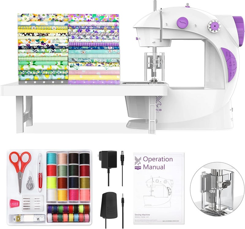KPCB Tech Sewing Machine for Beginners [Full Set] with Finger Guard and Fabric Bundles - Mini Sewing Machine with Sewing Kits, Foot Pedal, US Adapter and Extension Table - Image 1