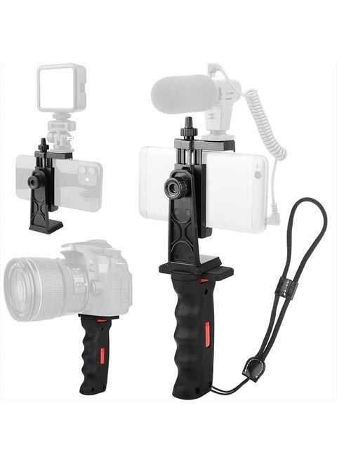 Phone Vlogging Holder,Cell Phone Camera Handle Grip Stabilizer,Ergonomic Phone Video Stabilizer,Handheld Selfie Stick Smartphone Holder with Cold Shoe Mount for Mic/Flash Light,with Wrist Strap