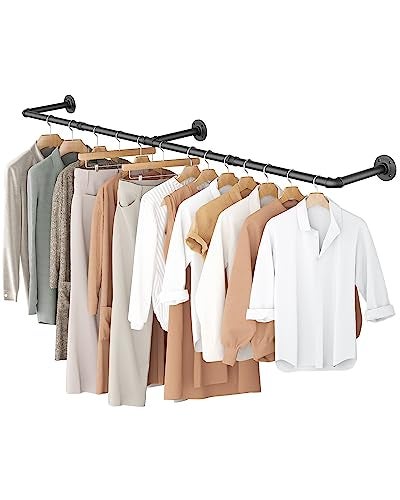 OROPY Clothes Rack, 65.7" Industrial Pipe Clothing Rack for Hanging Clothes, Wall Mounted Heavy Duty Space Saving Garment Rack for Closet Storage, Black, 3 Base - Image 1