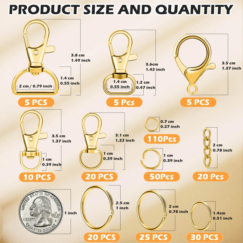 PAXCOO 300PCS Keychain Making Kit, Keychain Craft Supplies Including Key Chain Clips, Lanyard Snap Hooks, Key Rings and Jump Rings for Key Chain Making, Purse Making, Lanyard Making - Image 2
