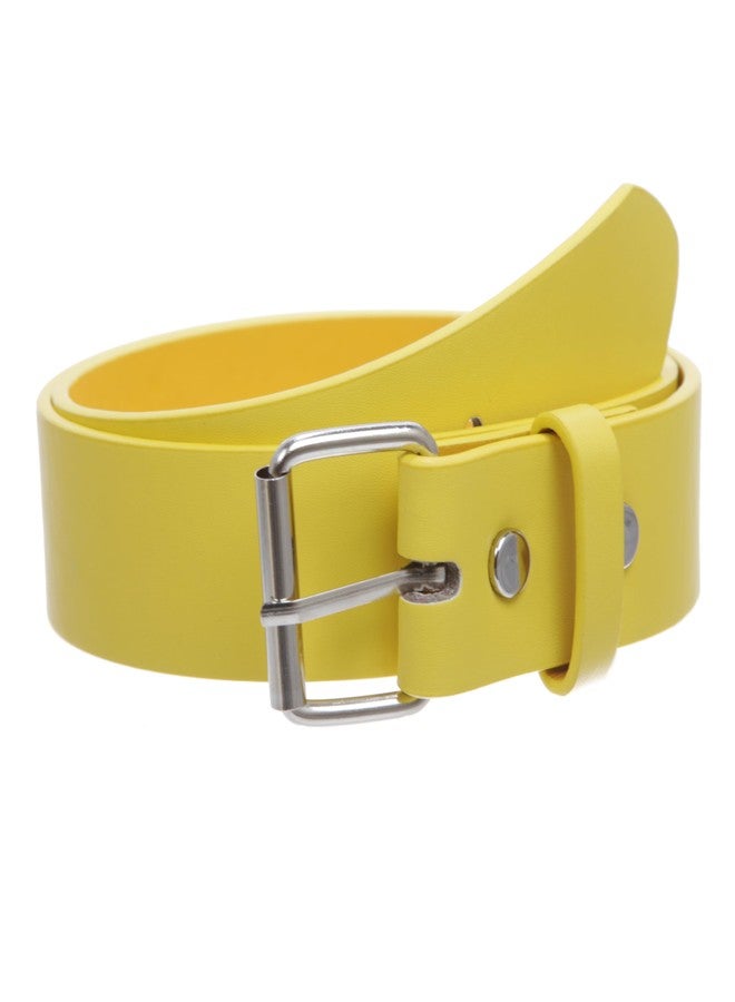 Beltiscool Kids or Extra Small Size Snap On Plain Leather Belt, Yellow | s - 24" - Image 1