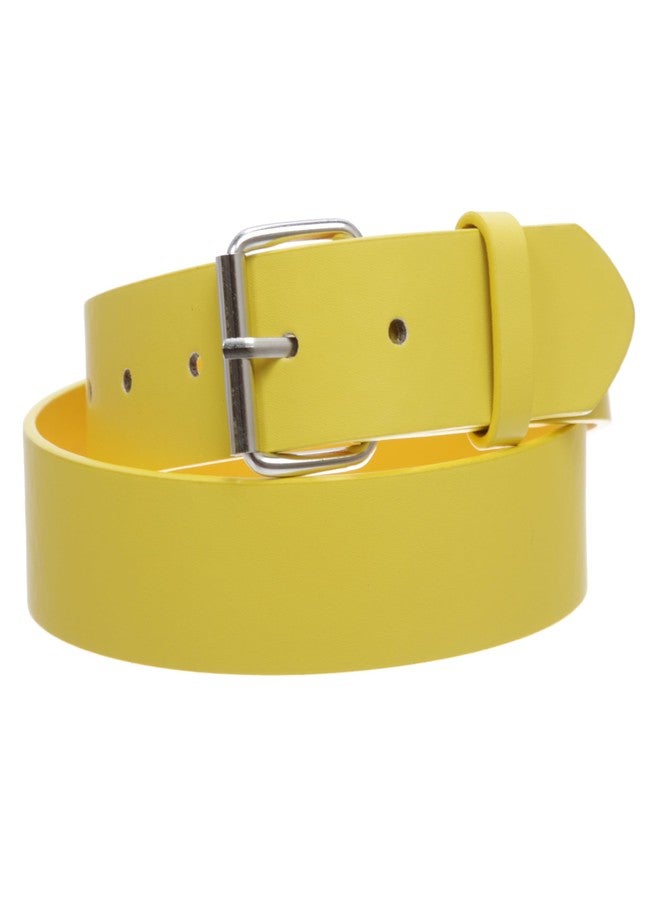 Beltiscool Kids or Extra Small Size Snap On Plain Leather Belt, Yellow | s - 24" - Image 2