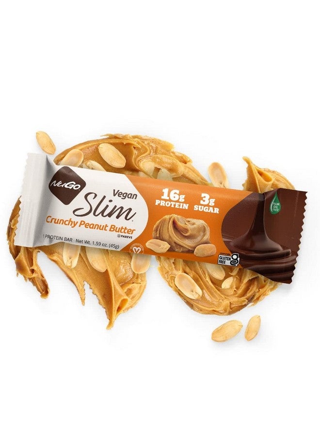 NuGo Slim Dark Chocolate Crunchy Peanut Butter 16G Vegan Protein 3G Sugar 7G Fiber 180 Calories Low Net Carbs Gluten Free 24 Count - Image 2