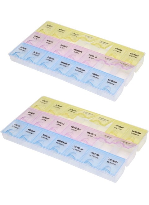 2pcs 7 Day Pill Organizer Multicolor