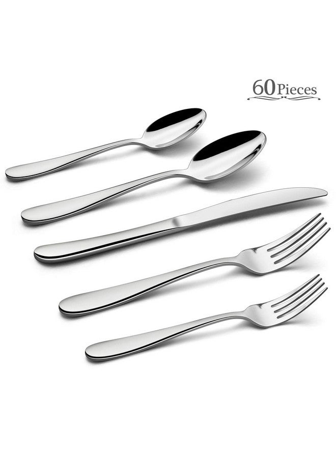HaWare HaWare 60-Piece Heavy Silverware Set, Premium Grade Stainless Steel Flatware Cutlery Set, Modern and Elegant Design for Home| Restaurant| Wedding, Mirror Polished and Dishwasher Safe(Raindrop)  - Image 2