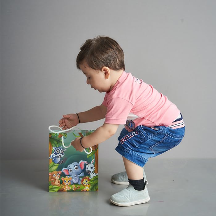 ARTEK Premium Jungle Theme Kids Gift Bags - (Pack of 5) | Eco-Friendly Polypropylene Return Gifts Bags | Non-Tearable & Waterproof | Ideal for Return Gifts - 9 x 7.5 x 4 inch - Image 4