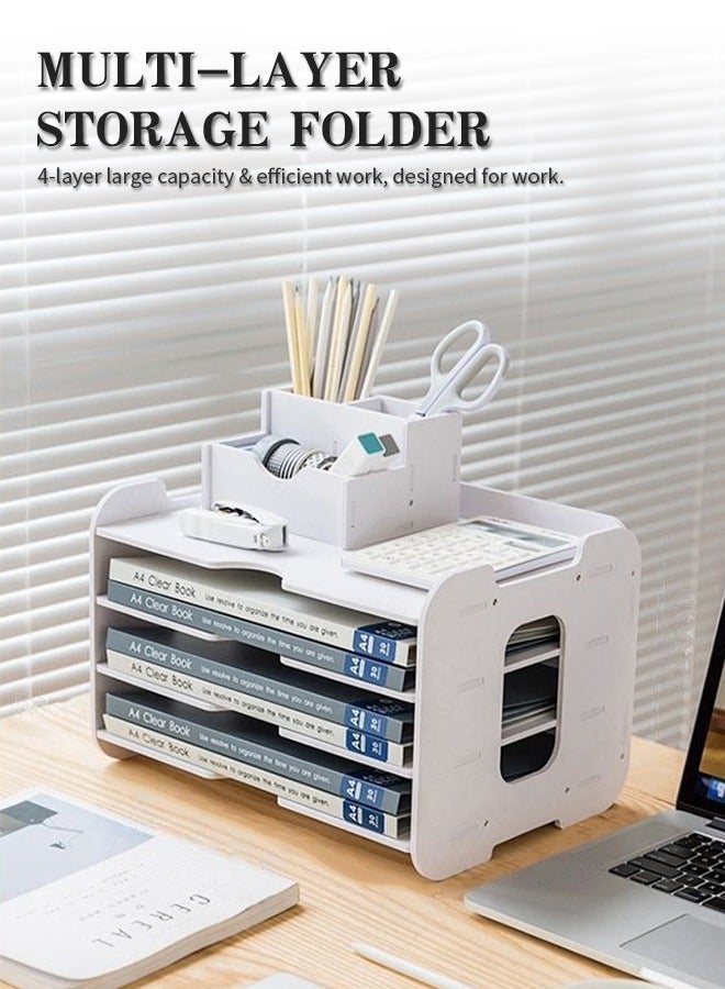 Desk Organizer 4-Tier,Desk Letter Tray Set, Stackable Desk Organizer for Books, Magazines, Folders, A4 Size File Paper, Notes, Pens,Office Supplies Storage and Desk Accessori - Image 2