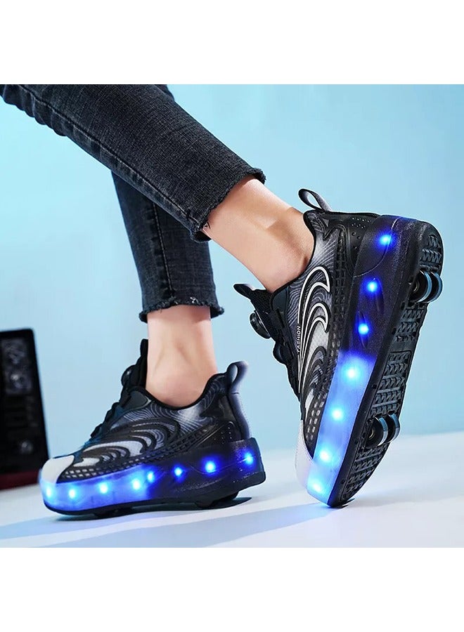 إسكدنيا تزلج للأطفال LED بعجلتين لامعتين، أحذية تزلج أنيقة ولامعة مزودة بعجلات وأخمص متوهج مع مشبك دوار سهل للارتداء للأطفال. - Image 3