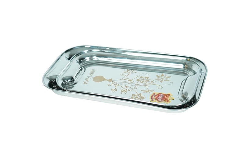 Nirvika Stainless Steel Serving TrayLemon Platter with Steel Finish Rectangular Multipurpose Tray DishSet of 2 - Image 2