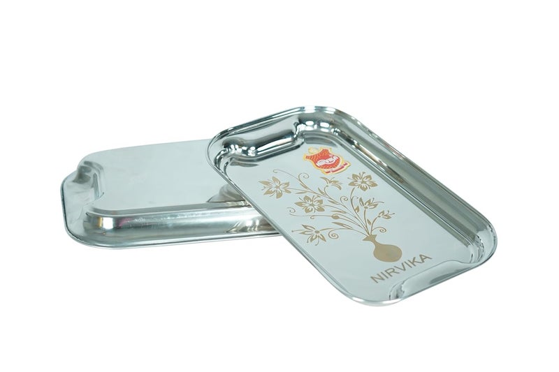 Nirvika Stainless Steel Serving TrayLemon Platter with Steel Finish Rectangular Multipurpose Tray DishSet of 2 - Image 4