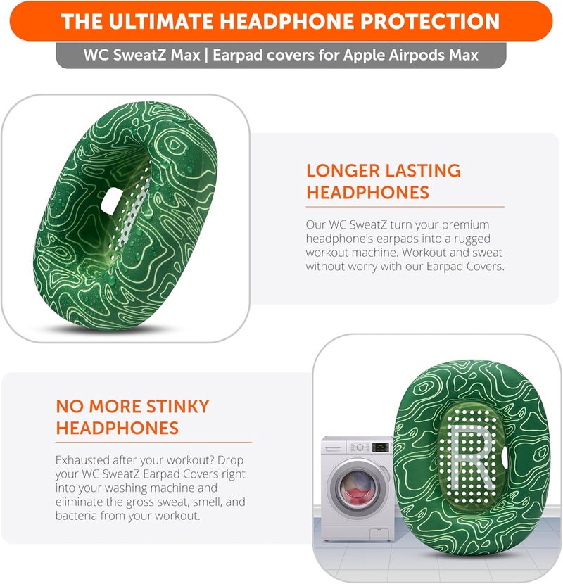 WC SweatZ Max - Patented Protective Earpad Covers for Airpods Max Made by Wicked Cushions | Sweatproof & Easily Washable | Full Earpad Sweat Protection | Emerald Tide - Image 3