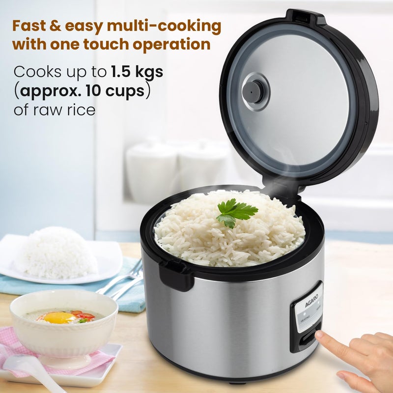 AGARO Regency Electric Rice Cooker, 5L Ceramic Coated Inner Bowl, Cooks up to 1.5Kgs (approx.10 cups) raw rice, 700 W, Easy Grip handle, Automatic Cooking, Keep Warm Function, Multipurpose Cooking - Image 2