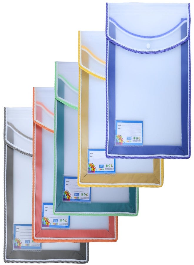 اس بي اس حافظة ملفات SPS، حقيبة تخزين ملفات مستندات A4/Foolscap شفافة من البولي بلاستيك مع زر كبس، مجموعة من 5 قطع/حافظة ملفات شهادات (عمودي، متعدد الألوان، عبوة من 5 قطع) - Image 1