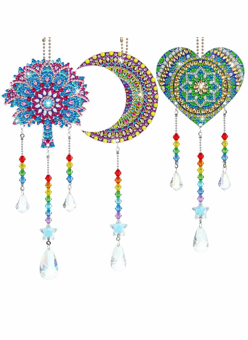 SYOSI - Diamond Painting Pendant Kids, Double Sided Crystal Gem Paint by Number Stereoscopic Hanging Ornaments, Wind Chime Moon Heart Mandala for Home Garden Adults Kids (3 Pcs) - Image 1