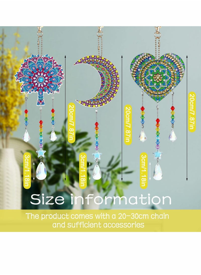 SYOSI - Diamond Painting Pendant Kids, Double Sided Crystal Gem Paint by Number Stereoscopic Hanging Ornaments, Wind Chime Moon Heart Mandala for Home Garden Adults Kids (3 Pcs) - Image 1