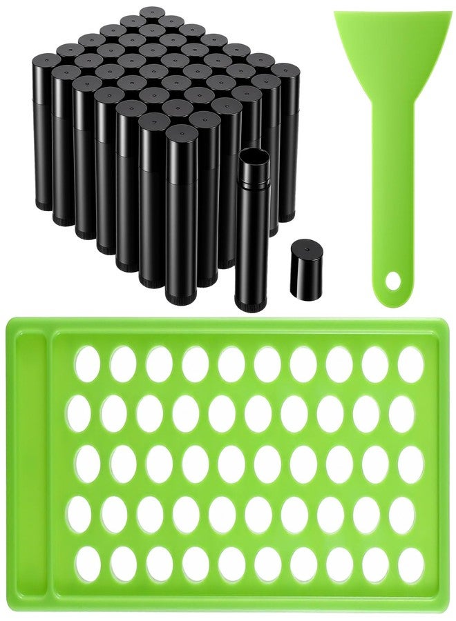 Caeuiciw 150 Packs Black Plastic Lip Balm Tubes 5ml/5g Black Lip Balm Containers, Tubes Empty with Filling Tray and Spatula, Rotating Type Refill Lips with Cap for DIY - Image 1