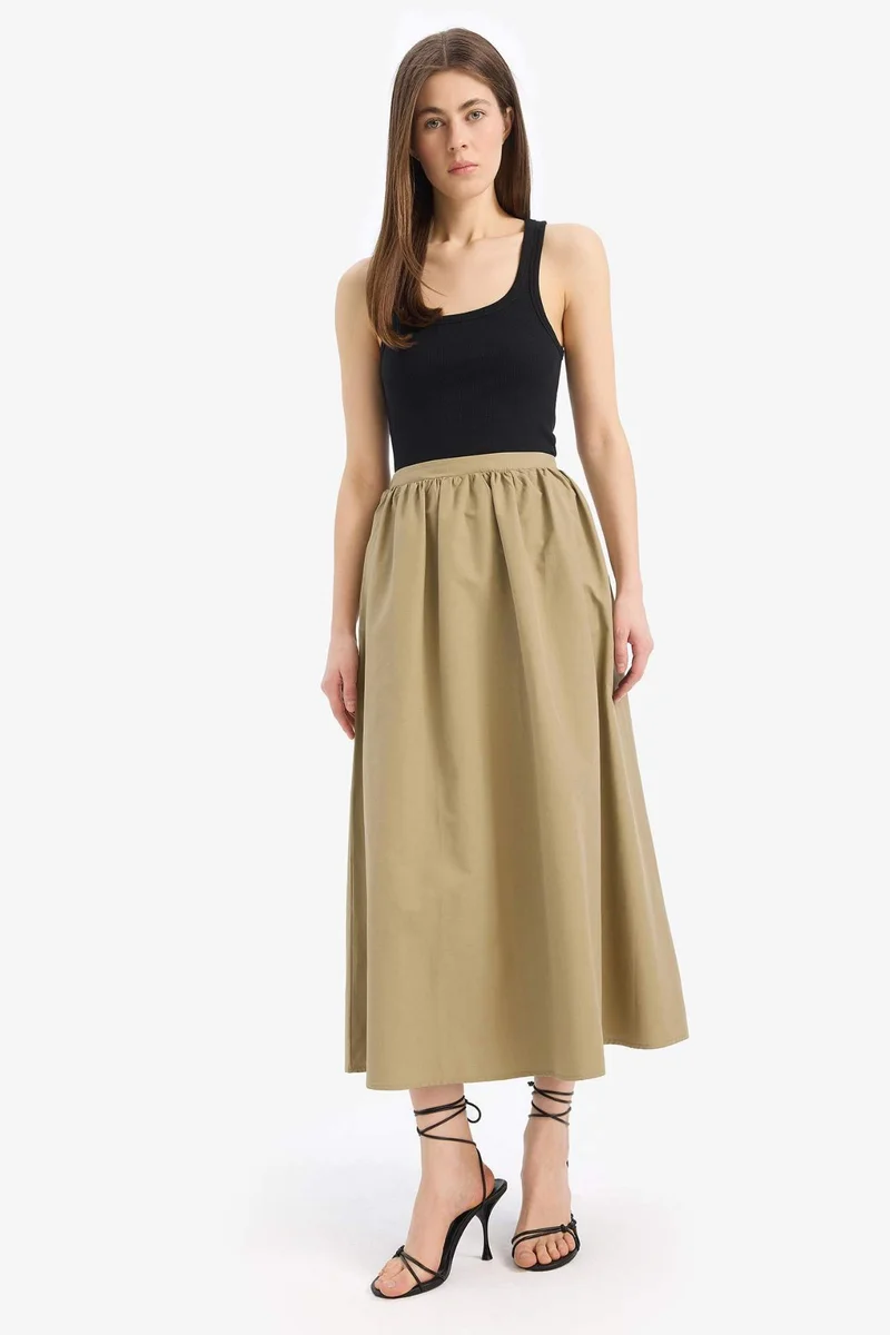 ديفاكتو A Cut Poplin Half Lining Normal Waist Midi Skirt