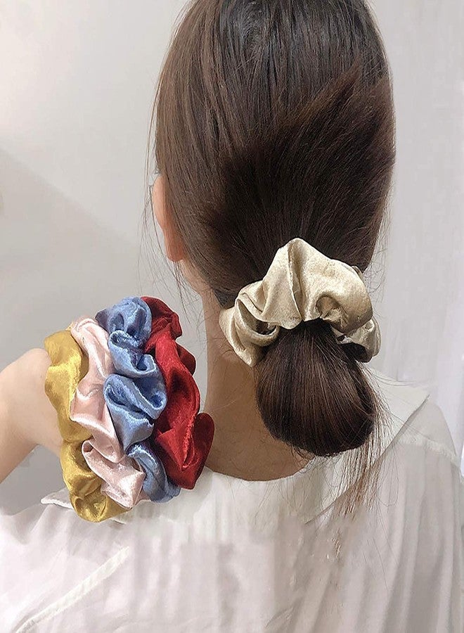 BAKEFY - 6 pieces Satin Hair Scrunchies Hair Ponytail Holder in Satin Solid Fabric For Girl And Women Multicolor - Image 3