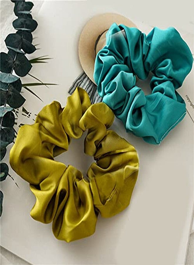 BAKEFY - 6 pieces Satin Hair Scrunchies Hair Ponytail Holder in Satin Solid Fabric For Girl And Women Multicolor - Image 4