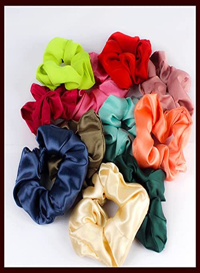 BAKEFY - 6 pieces Satin Hair Scrunchies Hair Ponytail Holder in Satin Solid Fabric For Girl And Women Multicolor - Image 1