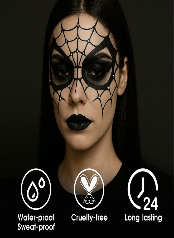 BADCOLOR مجموعة BADCOLOR المكونة من 3 قطع من أقلام طلاء الوجه والجسم السوداء للبالغين، أقلام سوداء غير سامة ومضادة للحساسية للعينين، مثالية للهالوين والبيسبول والسوفتبول وكرة القدم الأمريكية واللاكروس وكرة القدم والهوكي - Image 4