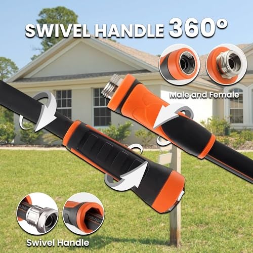 Giraffe Tools Garden Hose 5/8", Water Hose Heavy Duty, Flexible, Lightweight Hybrid Hose with Swivel Handle, with Water Timer Nozzle and Yard Sprinkler, 25ft Male to Female Fittings, Burst 600 PSI - Image 3