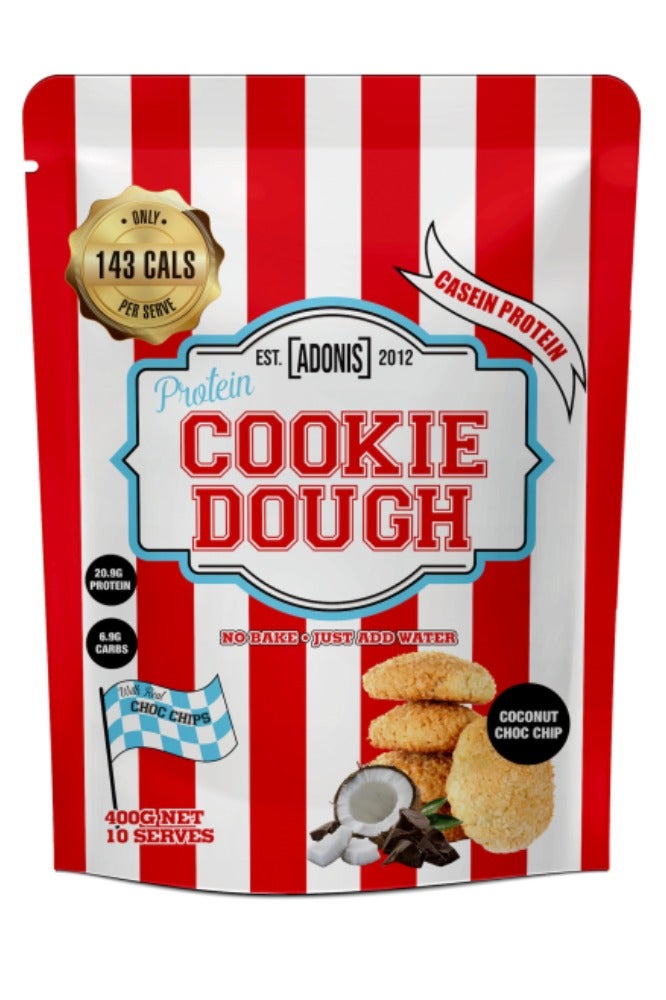 Adonis Protein Cookie Dough Coconut Chocolate Chip 400g | High Protein Ready-to-Eat Snack with Casein | Low Carb & Low Fat